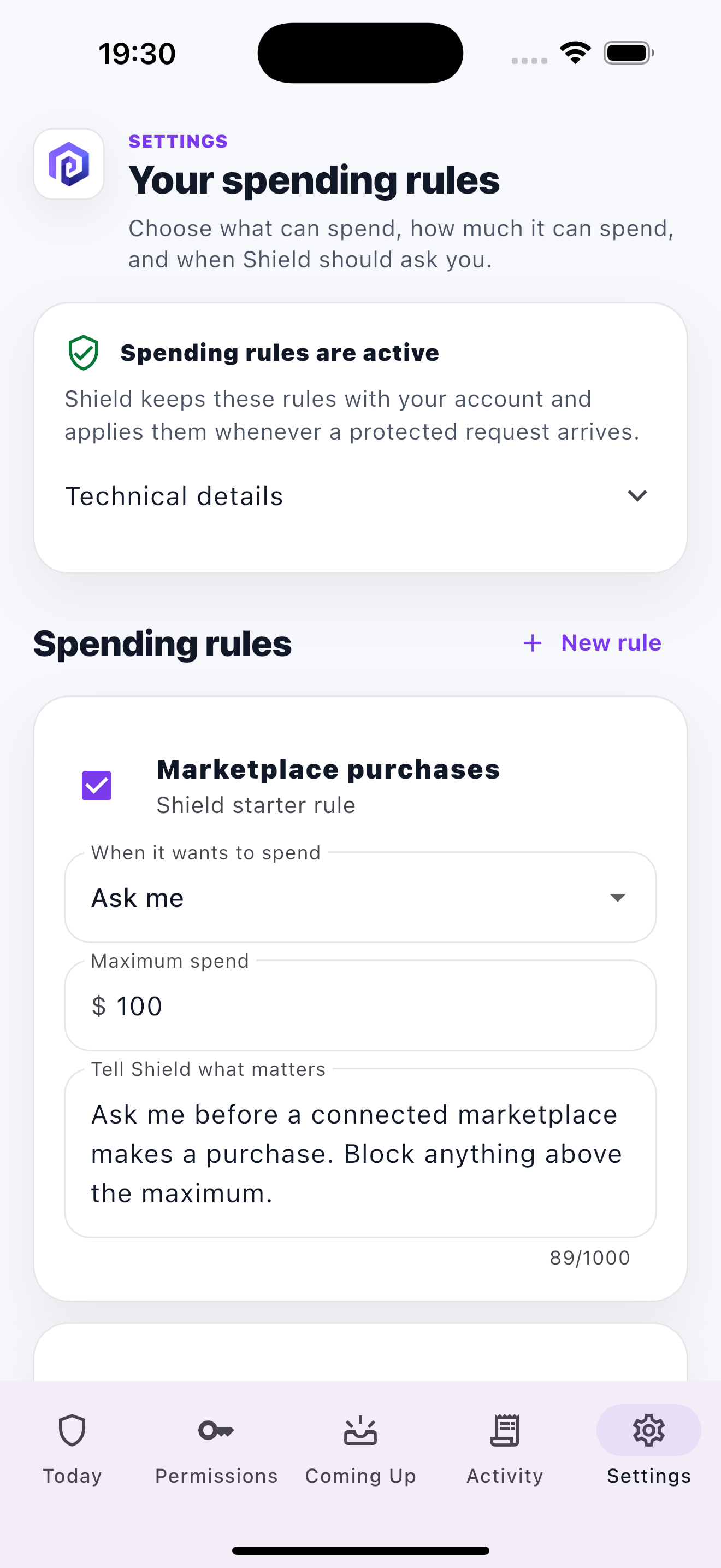 Editing a rule in plain language